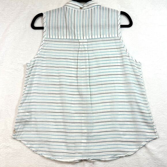 Toad & Co M Blue Striped Sleeveless Top Buttons Summer Beach Preppy Cozy Coastal - Picture 4 of 10